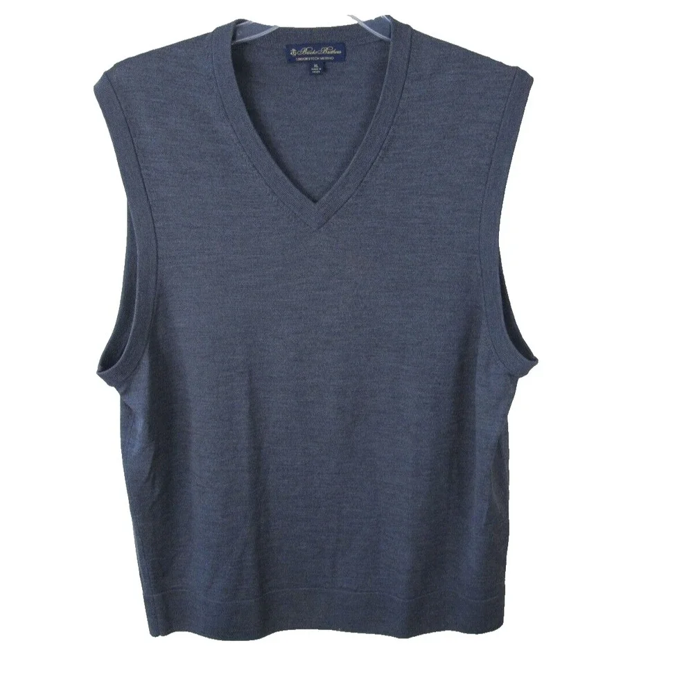 Brooks Brothers Brooks Tech Merino Wool Sweater Vest Gray Pullover V-Neck Men XL